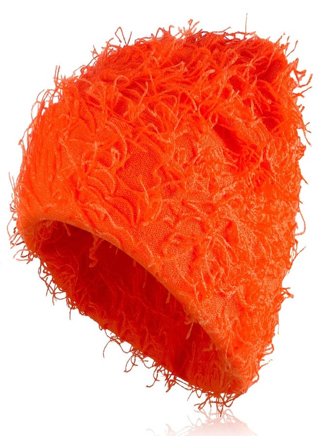 Chuarry Distressed Knitted Beanie Fuzzy Winter Hats Thick Warm Y2k Beanie Snow Knit Cap Skull for Women Men, Orange, One size - Image 1