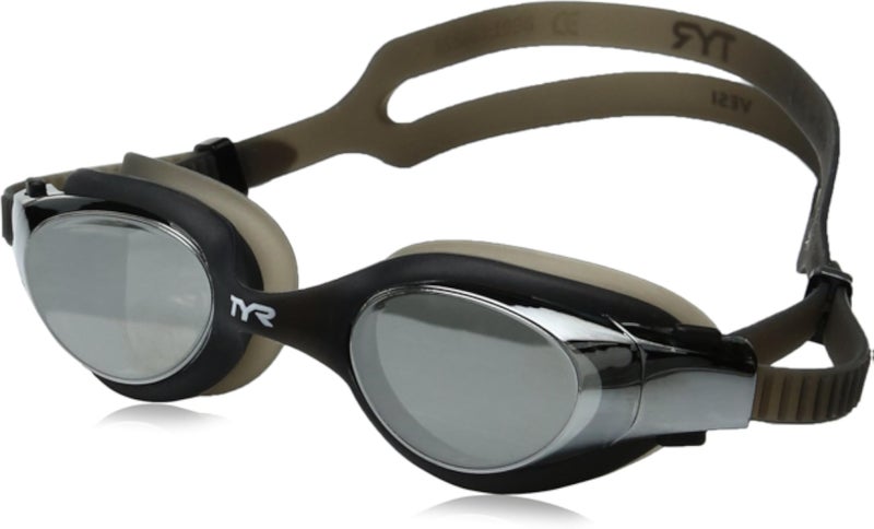 TYR Unisex Adult Vesi Mirrored Low Profile Swimming Goggles - Silver/Black/Black, Medium