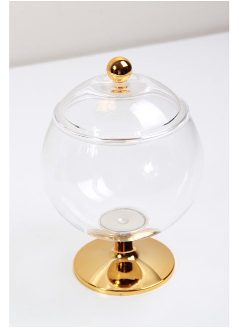 Versatile Dessert Bowl with Attractive Design Lid and 1-Piece Base Transparent/gold