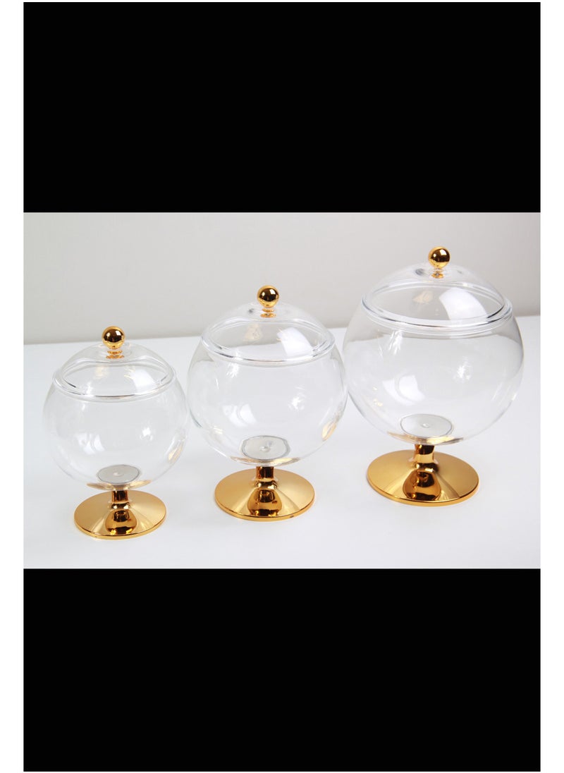 Versatile Dessert Bowl with Attractive Design Lid and 1-Piece Base Transparent/gold