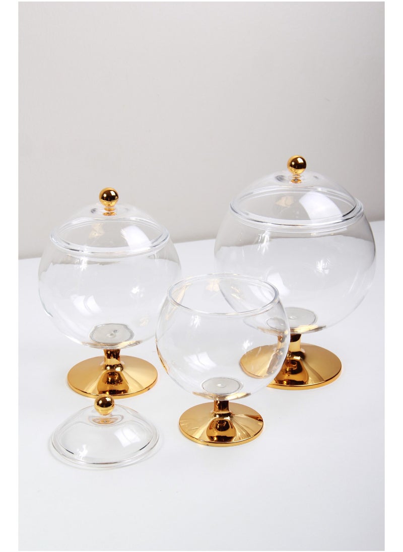 Versatile Dessert Bowl with Attractive Design Lid and 1-Piece Base Transparent/gold