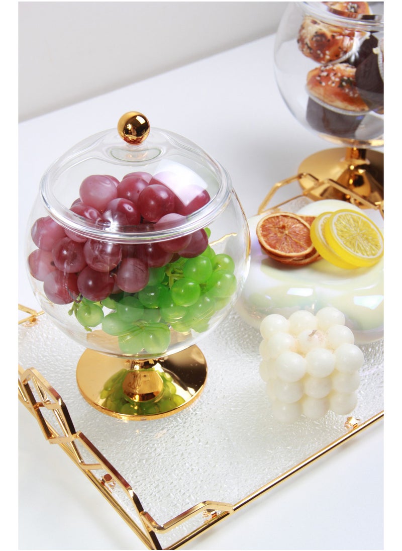 Versatile Dessert Bowl with Attractive Design Lid and 1-Piece Base Transparent/gold