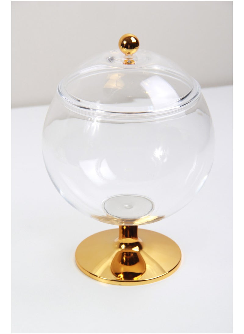 Versatile Dessert Bowl with Attractive Design Lid and 1-Piece Base Transparent/gold
