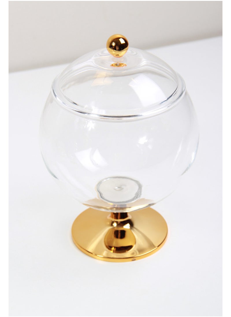 Versatile Dessert Bowl with Attractive Design Lid and 1-Piece Base Transparent/gold