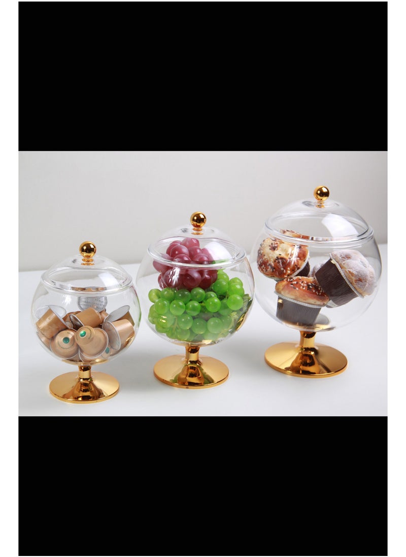 Versatile Dessert Bowl with Attractive Design Lid and 1-Piece Base Transparent/gold