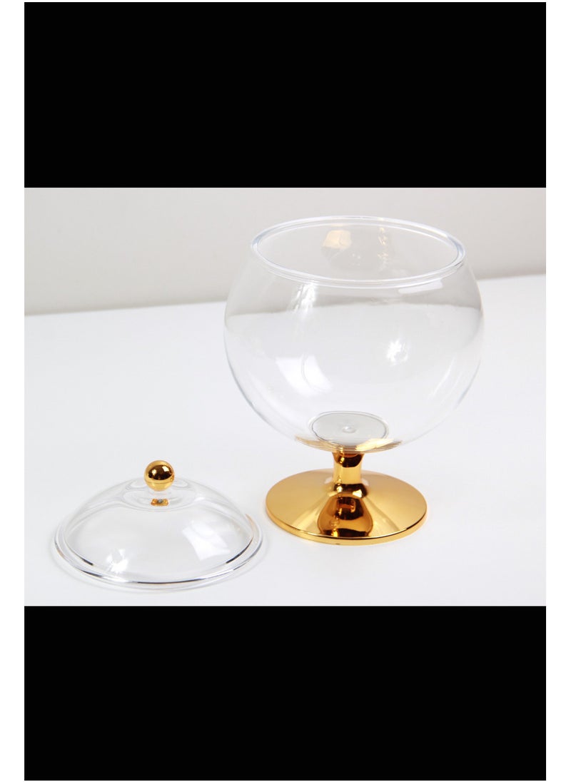 Versatile Dessert Bowl with Attractive Design Lid and 1-Piece Base Transparent/gold