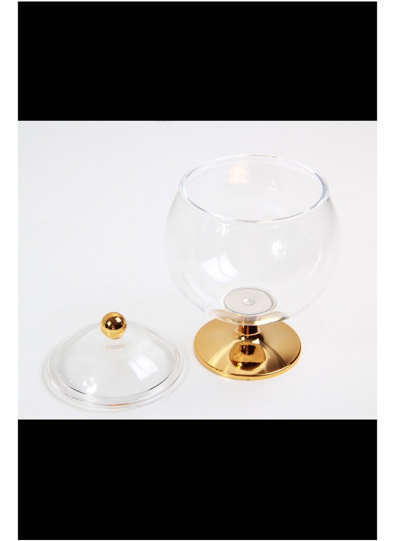 Versatile Dessert Bowl with Attractive Design Lid and 1-Piece Base Transparent/gold