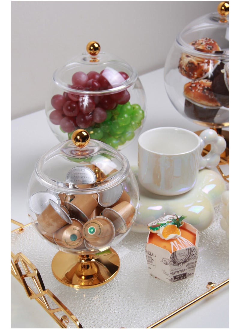 Versatile Dessert Bowl with Attractive Design Lid and 1-Piece Base Transparent/gold