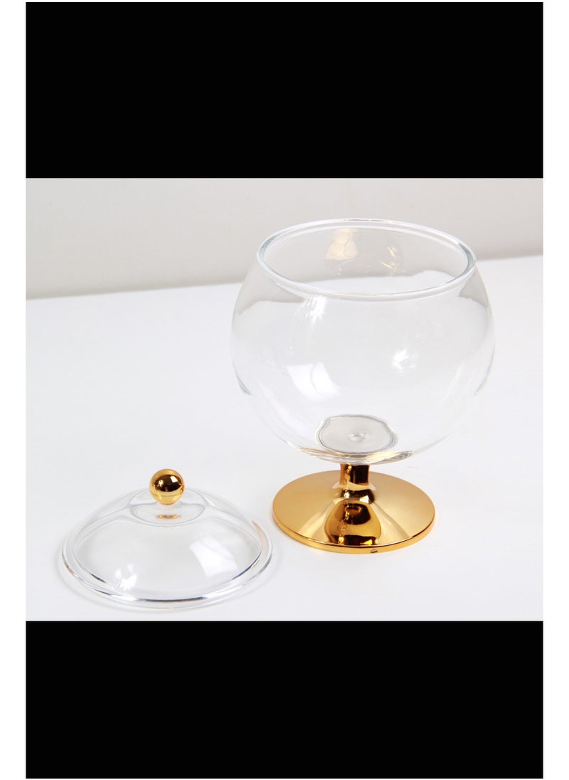 Versatile Dessert Bowl with Attractive Design Lid and 1-Piece Base Transparent/gold