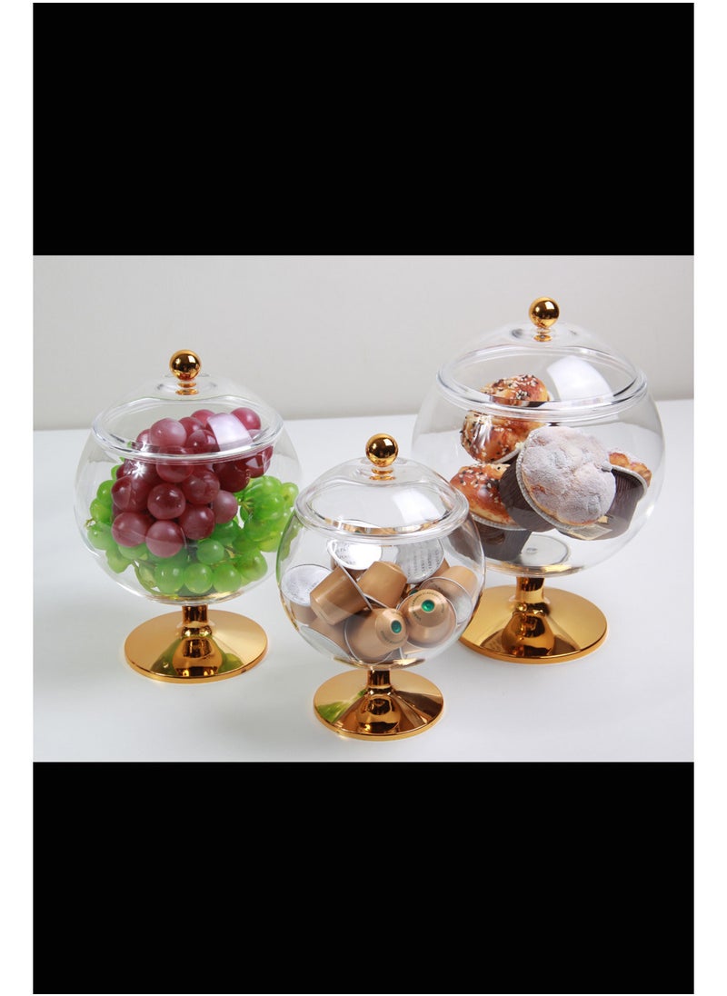Versatile Dessert Bowl with Attractive Design Lid and 1-Piece Base Transparent/gold