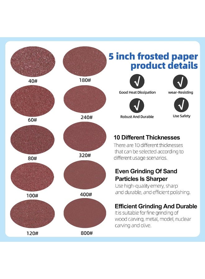 Glarks 65Pcs 5 Inch Hook and Loop Backing Pad and Round Hand Sanding Block with 60Pcs 8 Holes Sanding Discs 40-800 Grit and 3Pcs Buffing Polishing Pads Assortment Kit for Wood Metal Jewelry Craft - Image 3