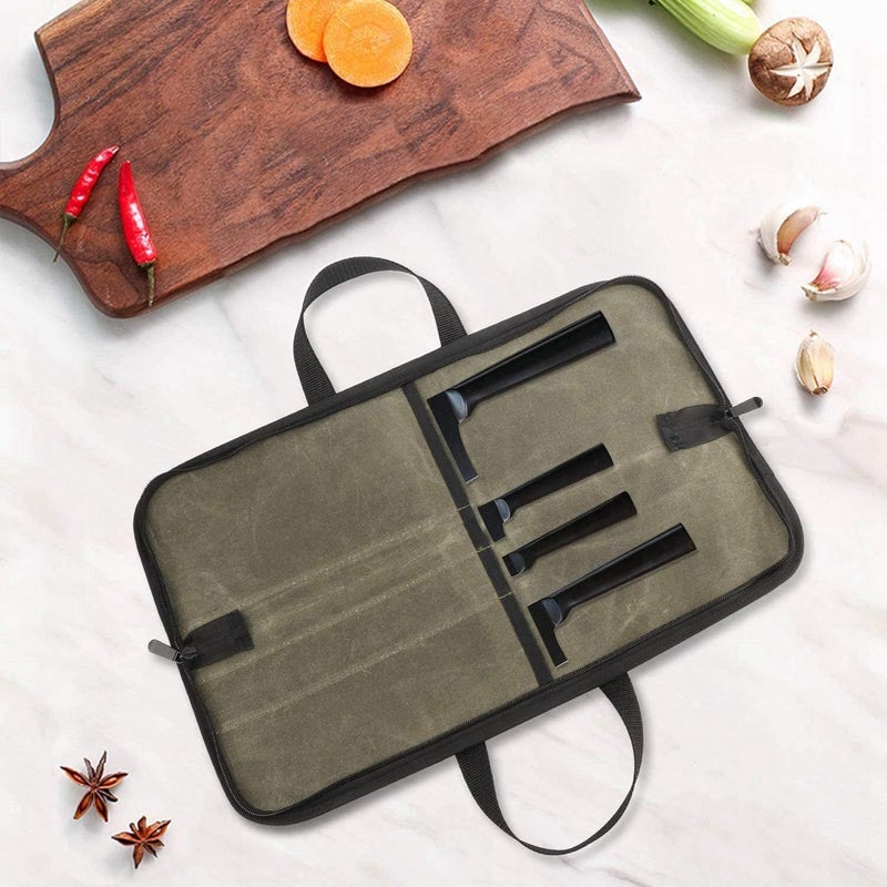 Portable Canvas Chef Knifes Storage Bag, Zipper Outdoor Picnic Knifes Storage Bag - Image 1