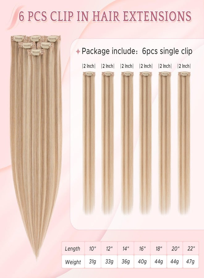 SEGO Clip In Short Hair Extensions Real Human Hair Single 6 Pcs Individual Clip Ins Highlight Remy Balayage Straight Soft Seamless Hairpieces for Women -10 Inch #12P613 Golden Brown&Bleach Blonde - Image 2