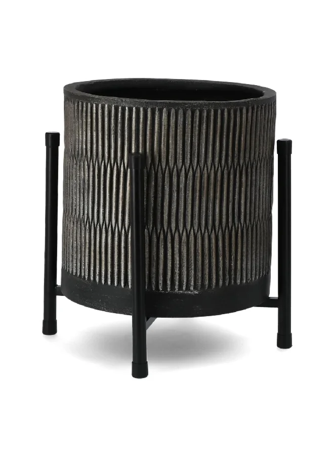serene Textured Finish Planter with Stand Brown and Black 57 x 31 x 31 cm