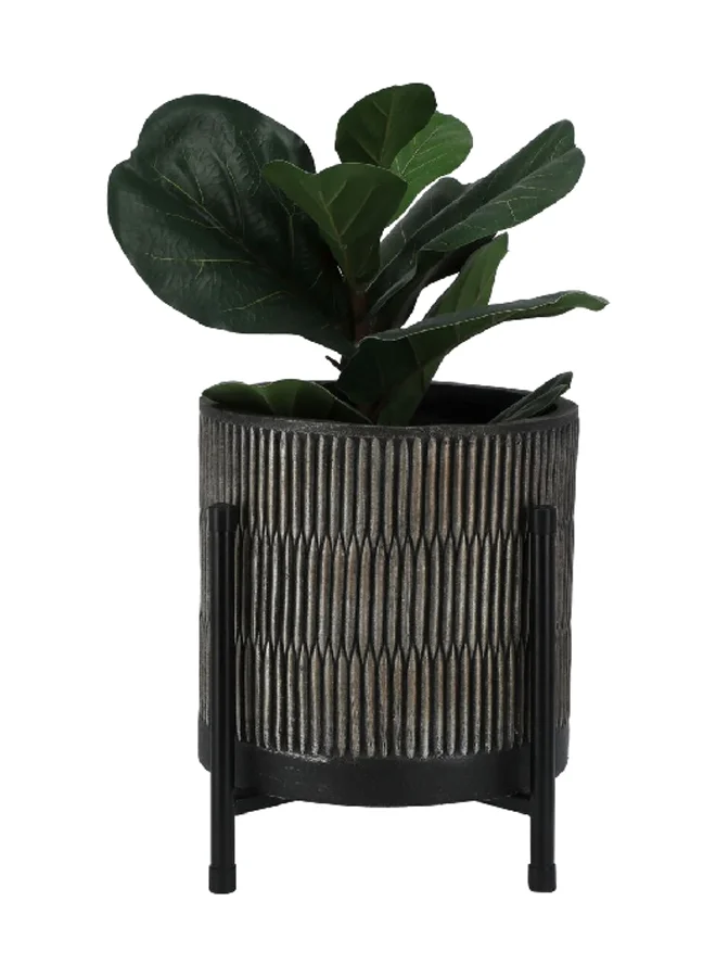 serene Textured Finish Planter with Stand Brown and Black 57 x 31 x 31 cm