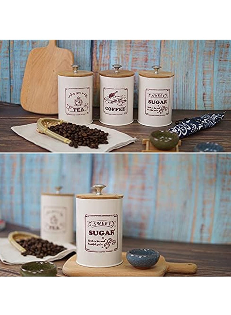 XiuWoo 3-Piece Large Capacity Stainless Steel, Coffee Kitchen Canister, Sugar Organizer, Tea Storage Box, Coffee Storage Jars, Kitchen Containers Storage Set with Bamboo Lids - Image 2