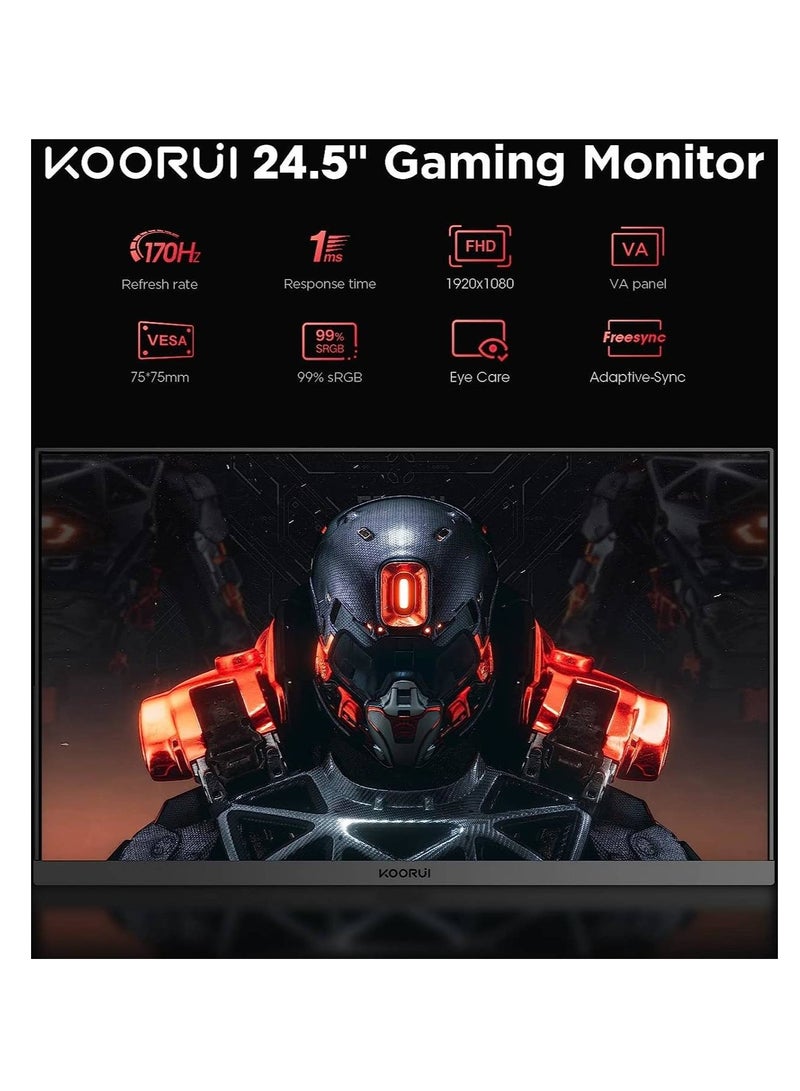 KOORUI KOORUI 24.5 FHD 170Hz VA Gaming Monitor, 1ms Response Time , Black | 25E3A - Image 2