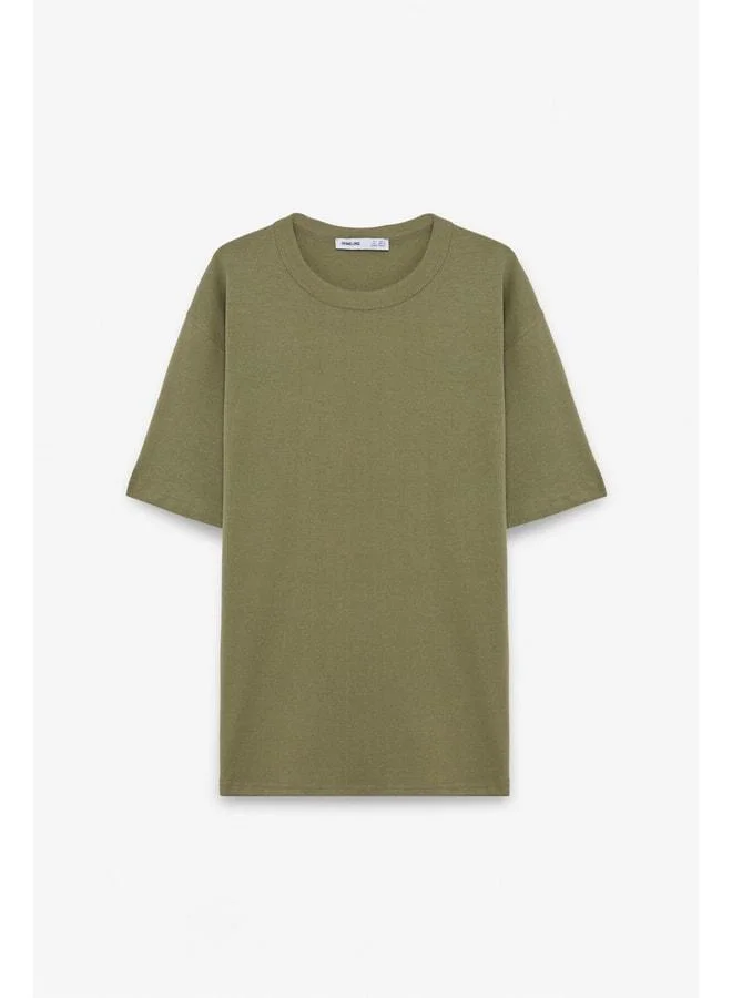 GRIMELANGE PELTZ Men's Relaxed Crew Neck Short Sleeve Khaki T-Shirt.