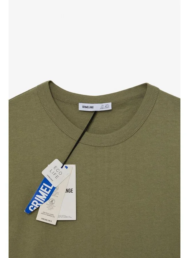 GRIMELANGE PELTZ Men's Relaxed Crew Neck Short Sleeve Khaki T-Shirt.