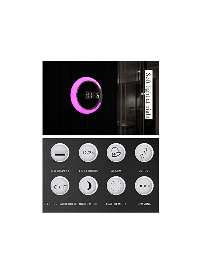 IAF - LED Wall Clock, USB Power Remote Control Digital Wall Clock Creative LED Mirror Wall Clock with Alarm/Temperature Ring Multicolor Light 12 Inch Round Hollow Wall Light with Color Switching - Image 1
