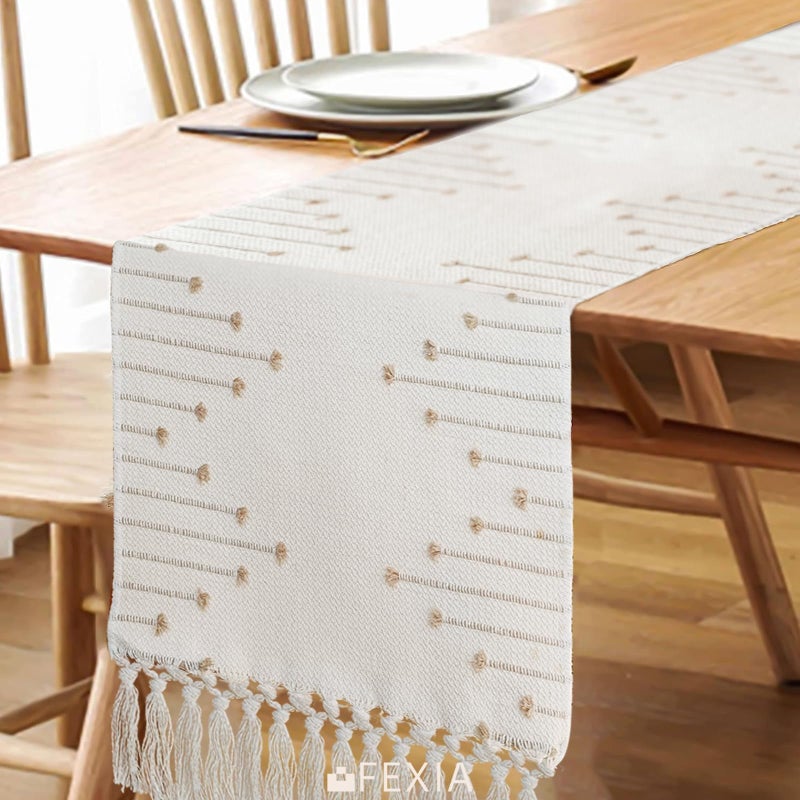 FEXIA Boho Table Runner with Tassels 72 Inches Long for Home Decor Room Decor Farmhouse Rustic Macrame Table Runners for Dining Bedroom Bridal Shower(12x72 Inches) - Image 4