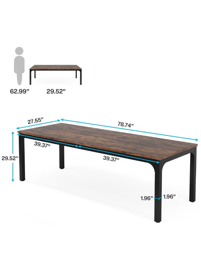 LITTLE TREE 78.7 Inches Extra Long Computer Desk 2 Person Desk, Double Long Desk, Workstaion for Home Office, Brown+Black - Image 2