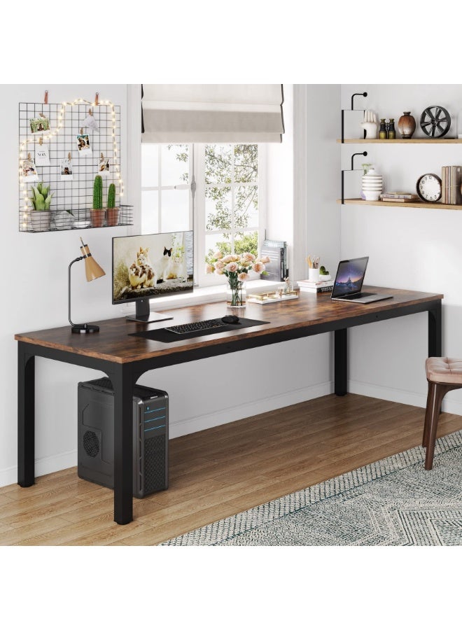 LITTLE TREE 78.7 Inches Extra Long Computer Desk 2 Person Desk, Double Long Desk, Workstaion for Home Office, Brown+Black - Image 4