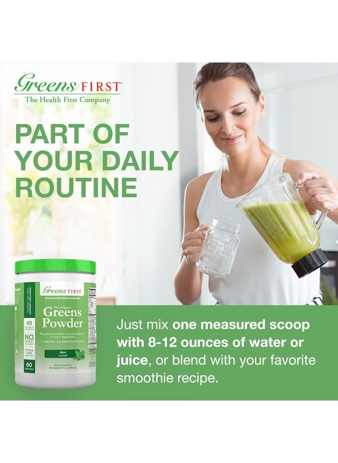Greens First - Mint - 60 Servings - Greens Powder Superfood, 49 Organic Fruit & Vegetable Superfoods, Antioxidant Juice Smoothie Mix Supplement, Dairy Free, Vegan & Non-GMO - 19.72 oz - Image 1