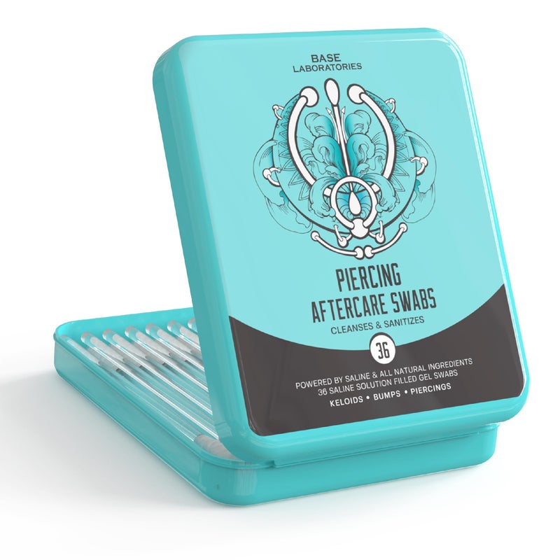 BASE LABORATORIES Base Labs Keloid Bump Removal Gel Swabs | Piercing Aftercare Gel Swabs for Piercing Bump Treatment | Medicated Piercing Cleaner Saline Solution for Ear, Nose, Belly, Body Piercings | 36 Swabs - Image 1