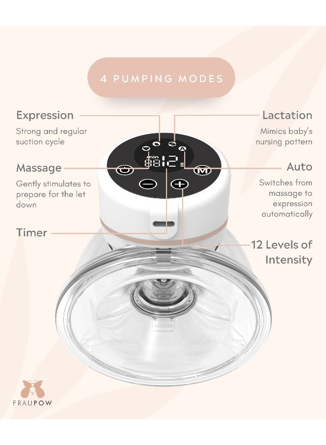 Fraupow Wearable Hands-Free Breast Pump with 4 Pumping Modes | Rechargeable & Portable Electric Milk Catcher | Award Winning Wireless Breast Milk Collector | Includes Midwife Consultation & Breastfeeding Course - Image 5