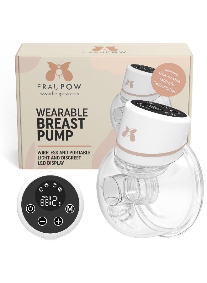 Fraupow Wearable Hands-Free Breast Pump with 4 Pumping Modes | Rechargeable & Portable Electric Milk Catcher | Award Winning Wireless Breast Milk Collector | Includes Midwife Consultation & Breastfeeding Course - Image 1