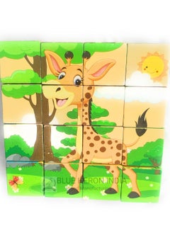 Generic Blue Heron India 6-in-1 Wooden Block Puzzle for Kids, 9 Piece Colorful Wooden Block Picture Puzzle, Available in Different Theme (Animals 4x4)  - Image 3