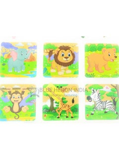 Generic Blue Heron India 6-in-1 Wooden Block Puzzle for Kids, 9 Piece Colorful Wooden Block Picture Puzzle, Available in Different Theme (Animals 4x4)  - Image 4