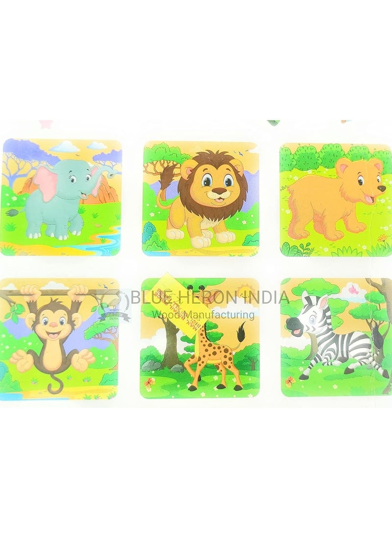 Generic - Blue Heron India 6-in-1 Wooden Block Puzzle for Kids, 9 Piece Colorful Wooden Block Picture Puzzle, Available in Different Theme (Animals 4x4) - Image 1