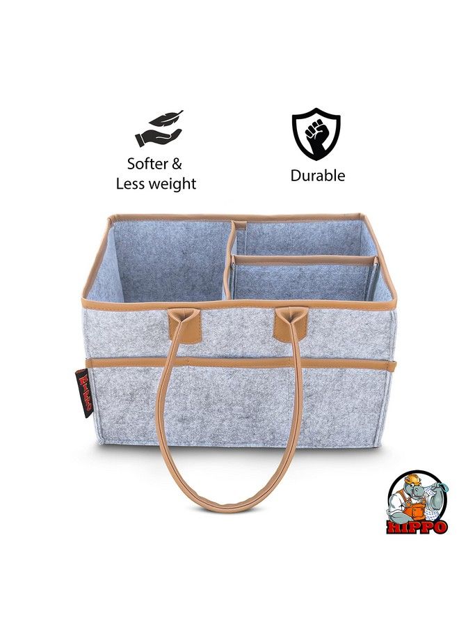Hippo Cute Diaper Caddy Bag With Leather Reinforced Edges For Smart Mothers Baby Diaper Caddy Organizers Baby Wipes Felt Storage Nursery Foldable And Portable (Large Grey Design2)  - Image 3