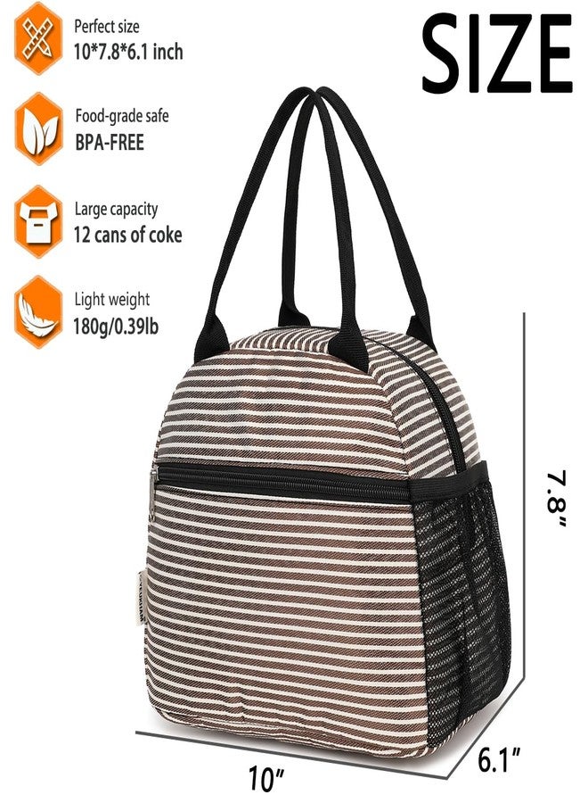 GYEUKHAM Lunch Bag Women, Lunch Box for Adult Men Kids Girls, Small Cute Lunchbox Tote Large Capacity Insulated Lunch Container Cooler for Work School Picnic Travel, Coffee Stripes - Image 3