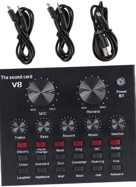 External Sound Card USB Live External Sound Mixer Board Voice Changer Sound Card with Multiple Sound Effects for Live Recording Home KTV Voice Chat