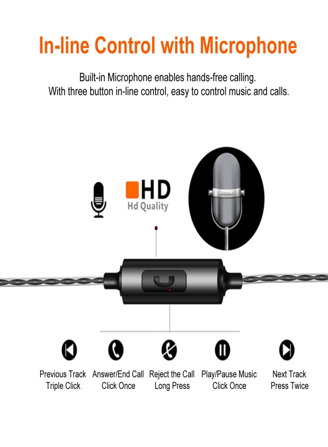 FONGE F4 3.5MM Wired Headphones Double Moving Coil In-ear Headset Heavy Bass Stereo Music Earphone In-line Control with Microphone - Image 5