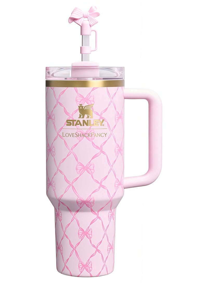 Stanley 1913 x LoveShackFancy Holiday Quencher® H2.0 FlowState™ Tumbler | 40 OZ-Baby Bow Pink Peppermint - Image 1