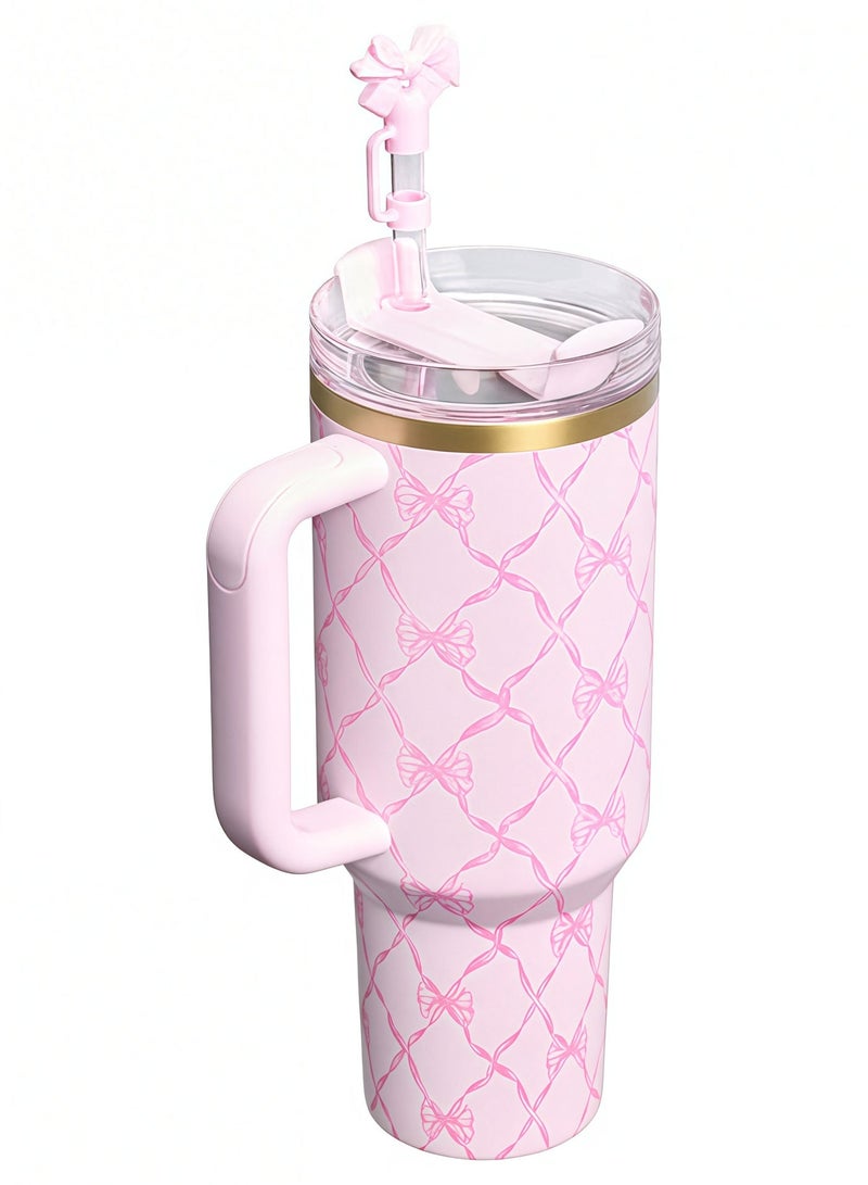 Stanley 1913 x LoveShackFancy Holiday Quencher® H2.0 FlowState™ Tumbler | 40 OZ-Baby Bow Pink Peppermint - Image 2