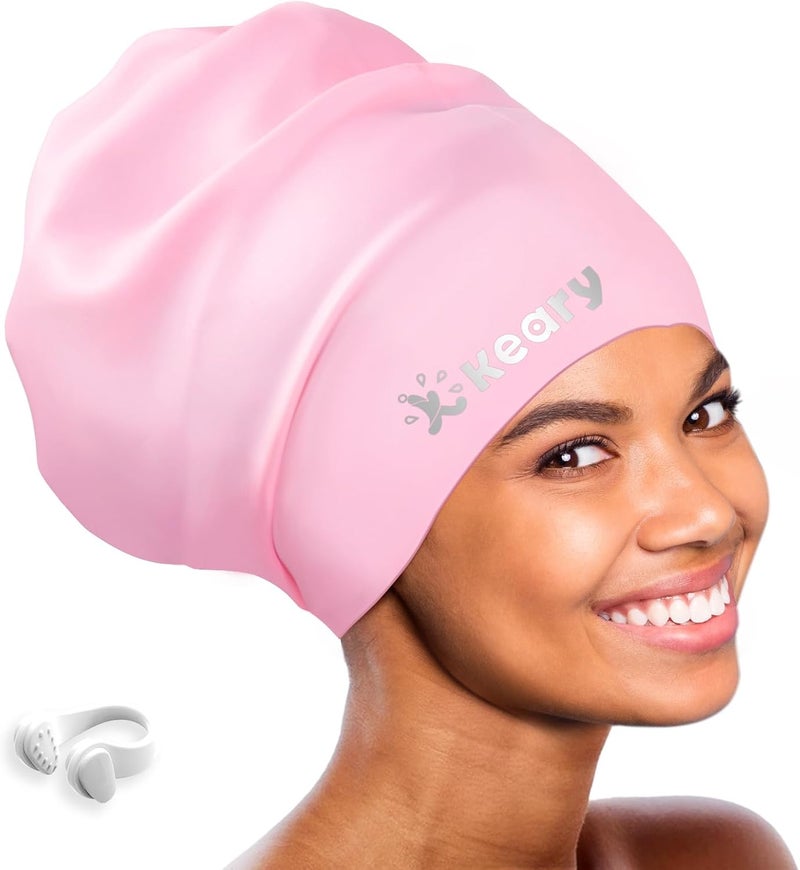 Keary Extra Large Swim Cap for Braids and Dreadlocks Extensions Weaves Long Hair, Waterproof Silicone Cover Ear Bath Pool Shower Swimming Cap for Adult Youth to Keep Hair Dry, Easy to Put On and Off - Image 1