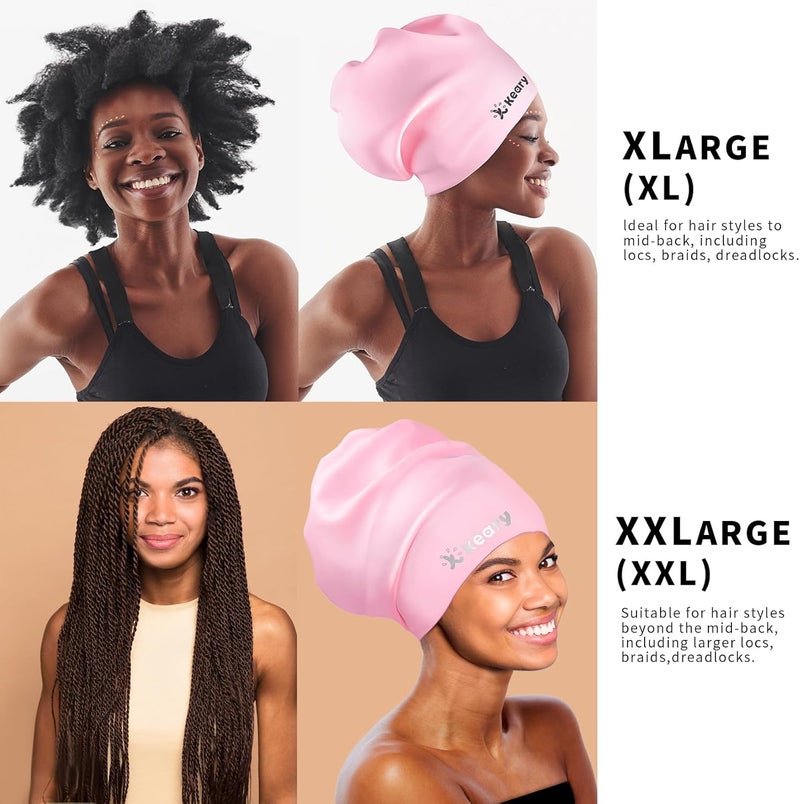 Keary Extra Large Swim Cap for Braids and Dreadlocks Extensions Weaves Long Hair, Waterproof Silicone Cover Ear Bath Pool Shower Swimming Cap for Adult Youth to Keep Hair Dry, Easy to Put On and Off - Image 2