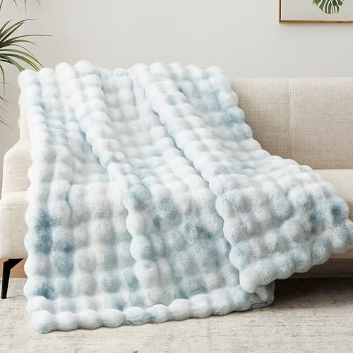 Anysay Faux Fur Throw Blanket, 1000GSM Fluffy Soft Bubble Blanket for Couch Bed, Cozy Plush Warm and Thick Blanket, Fuzzy Rabbit Throw for Living Room Bedroom 50''*60'' Tie-dye Blue - Image 4