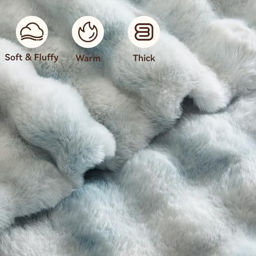 Anysay Faux Fur Throw Blanket, 1000GSM Fluffy Soft Bubble Blanket for Couch Bed, Cozy Plush Warm and Thick Blanket, Fuzzy Rabbit Throw for Living Room Bedroom 50''*60'' Tie-dye Blue - Image 2