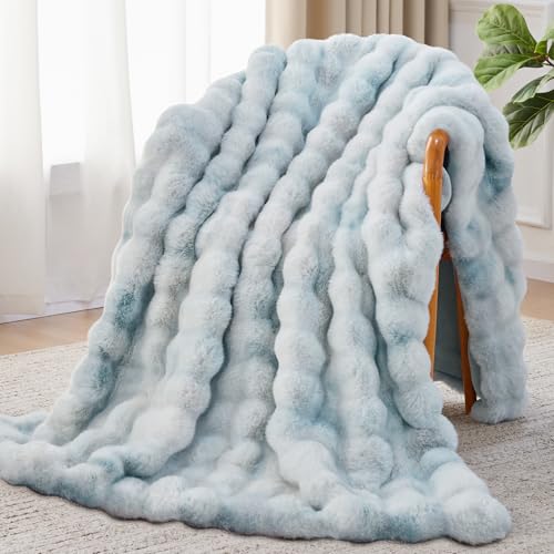 Anysay Faux Fur Throw Blanket, 1000GSM Fluffy Soft Bubble Blanket for Couch Bed, Cozy Plush Warm and Thick Blanket, Fuzzy Rabbit Throw for Living Room Bedroom 50''*60'' Tie-dye Blue - Image 1