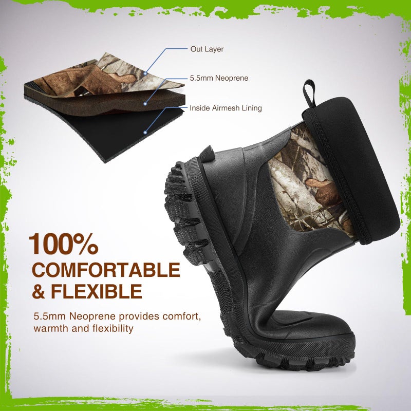 TIDEWE Rubber Boots for Men, 5.5mm Neoprene Insulated Rain Boots with Steel Shank, Waterproof Mid Calf Hunting Boots, Sturdy Rubber Work Boots for Farming Gardening Fishing (Next Camo G2 Size 12) - Image 4