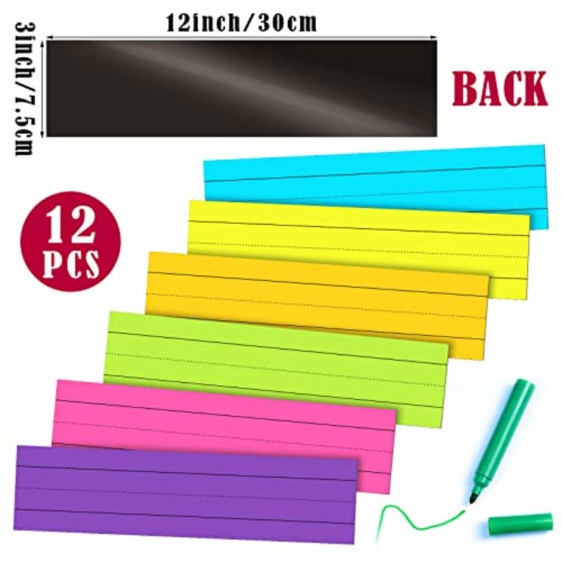 12 Pack Magnetic Sentence Strips for Teachers 12 x 3 Inch Magnetic Dry Erase Sentence Strips Lined Reusable Classroom Learning Tool for Office School - Image 4