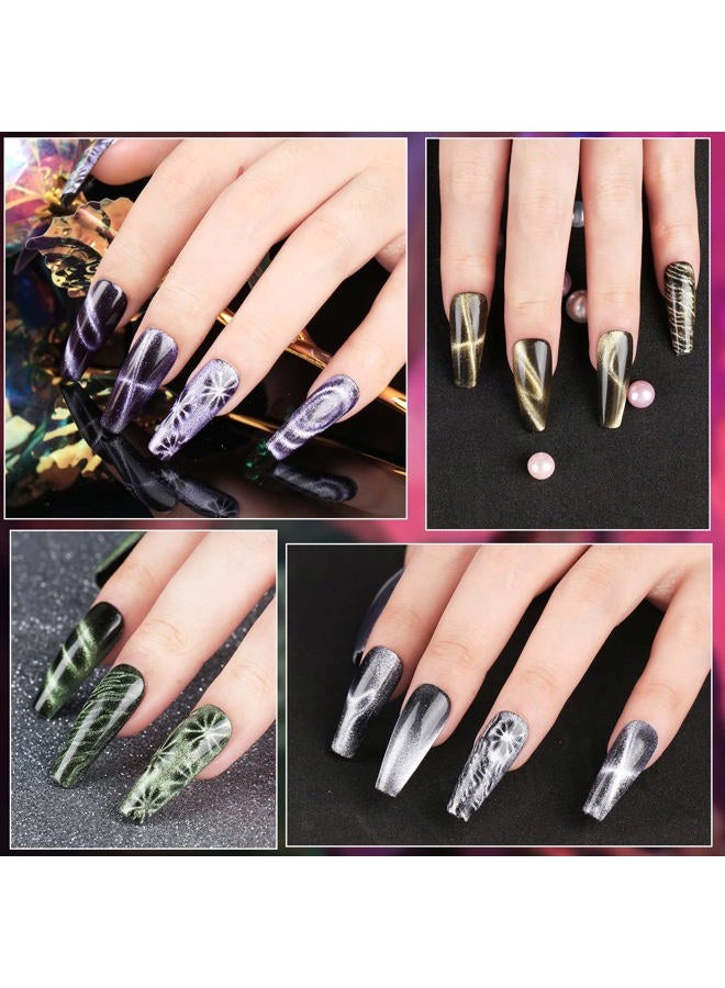 Clara Colors طقم طلاء أظافر جل بعيون قطة بـ 12 لون ليس طلاء أظافر مغناطيسي أسود طقم طلاء أظافر هولوجرافيك لامع سلسلة مجرة 9D مع 2 عصا مغناطيسية للاستخدام المنزلي DIY نقع UV LED - Image 4