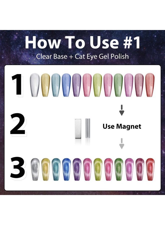 Clara Colors طقم طلاء أظافر جل بعيون قطة بـ 12 لون ليس طلاء أظافر مغناطيسي أسود طقم طلاء أظافر هولوجرافيك لامع سلسلة مجرة 9D مع 2 عصا مغناطيسية للاستخدام المنزلي DIY نقع UV LED - Image 5