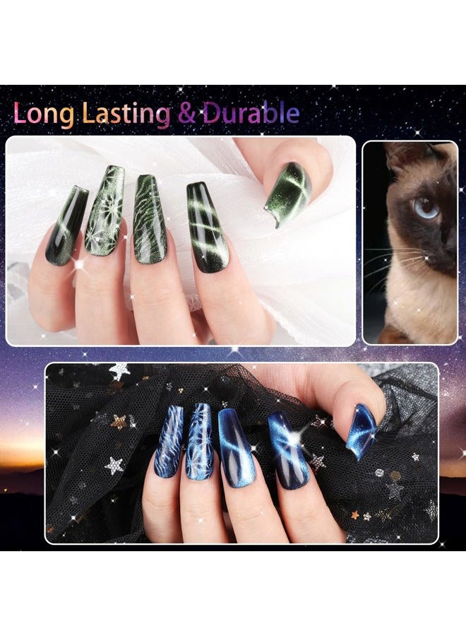 Clara Colors طقم طلاء أظافر جل بعيون قطة بـ 12 لون ليس طلاء أظافر مغناطيسي أسود طقم طلاء أظافر هولوجرافيك لامع سلسلة مجرة 9D مع 2 عصا مغناطيسية للاستخدام المنزلي DIY نقع UV LED - Image 3